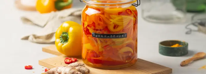 Süß-sauer eingelegtes Currygemüse