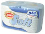 Zewa Soft Toilettenpapier in blauer Verpackung, besonders weich und sanft, 3-lagig für Komfort.