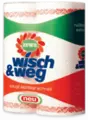 Zewa Wisch&Weg Küchentücher im Rot-Grün-Design, stark und saugfähig für die Haushaltsreinigung.