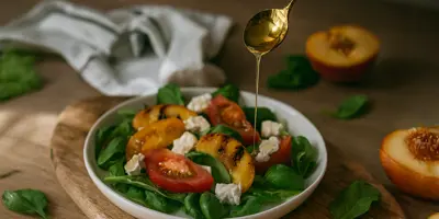 Salată fresh cu piersici și brânză de capră