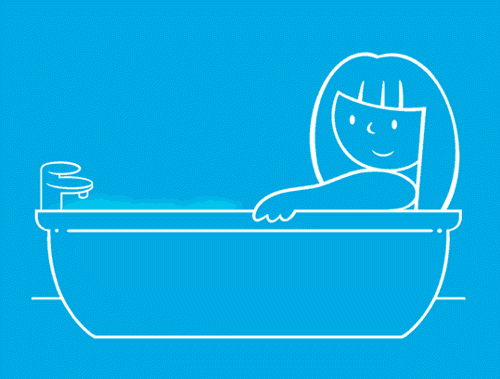Илюстриран GIF на жена, вземаща вана, за да изчисти секрета от носа.