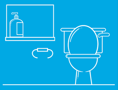 Ilustrirani GIF role toaletnog papira koja se čarobno pojavljuje u toaletu