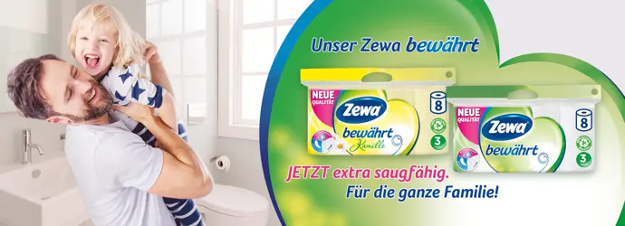 Zewa bewährt Toilettenpapier:
JETZT extra saugfähig