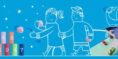 Illustrierte Kinder spielen Spiele für Kinder ab 4 aus angemalten Papprollen