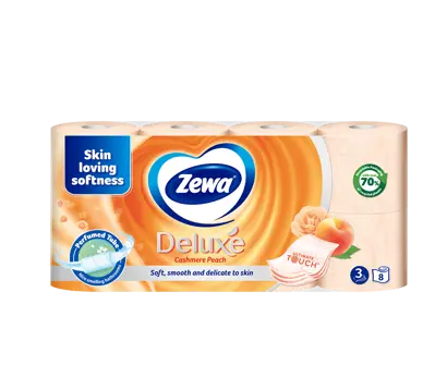 Innovation slider image for Hârtia igienică Zewa Deluxe Cashmere Peach: tub parfumat pentru un miros plăcut în baie 1