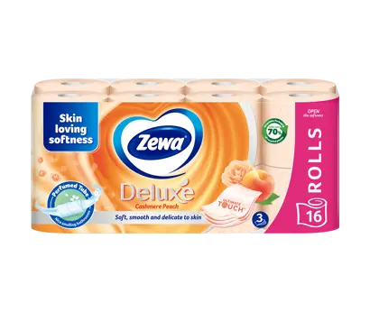 Innovation slider image for Hârtia igienică Zewa Deluxe Cashmere Peach: tub parfumat pentru un miros plăcut în baie 4