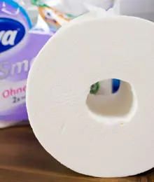 Nahaufnahme einer Zewa Toilettenpapier Rolle ohne Hülse.