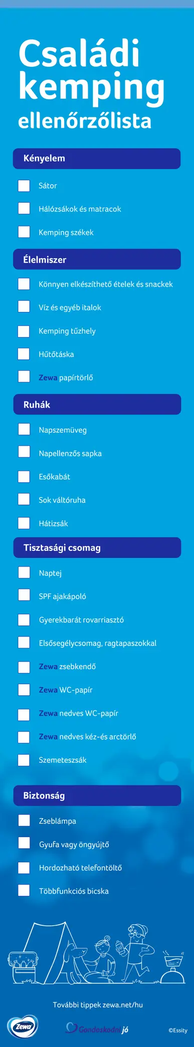 Családi kemping ellenőrzőlista.