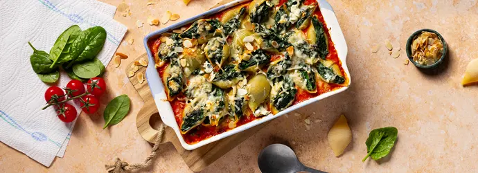 Gefüllte Muschelnudeln mit Spinat und Gorgonzola