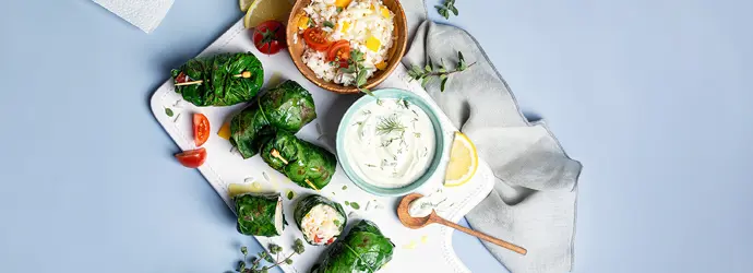 Gefüllte Kohlrabiblätter Greek Style