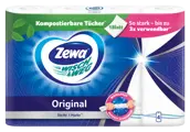 Zewa Wisch&Weg Original Küchentücher, kompostierbar und bis zu 3-mal verwendbar in blauer Verpackung.