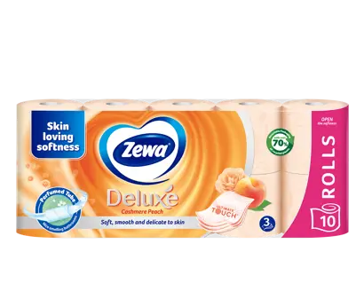 Innovation slider image for Hârtia igienică Zewa Deluxe Cashmere Peach: tub parfumat pentru un miros plăcut în baie 2