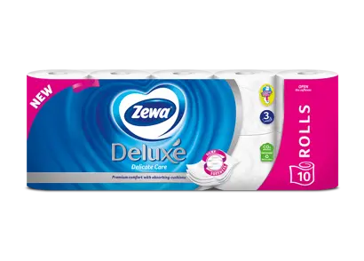 Alege eficient! Hârtia igienică Zewa Deluxe, fină ca mătasea, care durează mai mult!