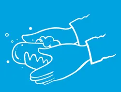 Ilustracija ruku koje se sapunaju, s mjehurićima između dlanova.